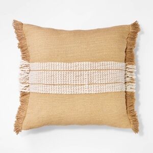 Threshold Studio McGee Woven Striped Throw Pillow Neutral Cream Fringed Trim